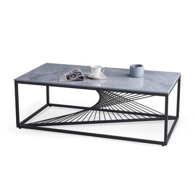 China Italian Modern Rectangular Black Marble Metal Leg Simplicity Design Top Coffee Table for sale