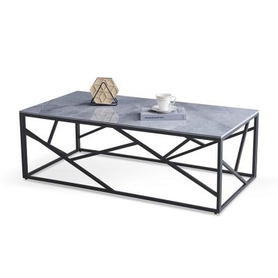 China Simplicity Legs Modern Rectangular Living Room Coffee Table Modern Gray Marble Black Tea Table for sale