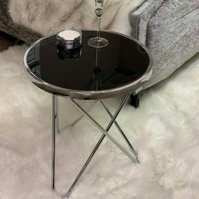 China Fashion Contemporary Mirrored Glass Silver Chrome Living Room Furniture Side Table for sale