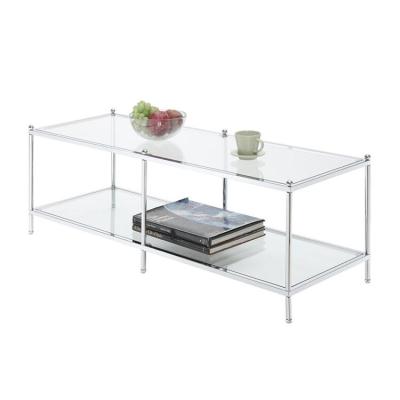 China Modern Simple Living Room Furniture Tempered Glass Silver Rectangle Chrome Legs Coffee Table for sale