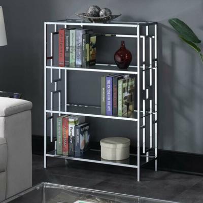 China Home Office Decoration Metal Stainless Steel Tempered Glass Top Simple Lightweight Luxury Shelf for sale