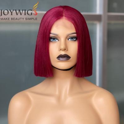 China Brazilian Blunt Cut Bob Burgundy 180% Density Cut Hair 8in Wig 1.5*4in Lace Closure Wig Lead Hair Joywigs for sale