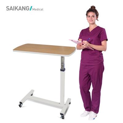 China SKH042 Modern Durable Mobile Wooden Hospital Furniture Adjustable Medical OverBed Table With Casters for sale