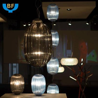 China OEM Modern Vintage Hanging Blown Glass Shade Light Hand Colorful Pendant Lamp OEM Vertical Stripe for sale