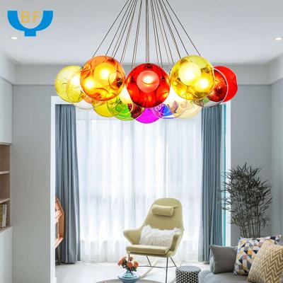 China Modern Holiday Party Decoration Round Led Spherical Chandeliers And Pendant Light Blown Glass Ceiling Lights Lamp for sale