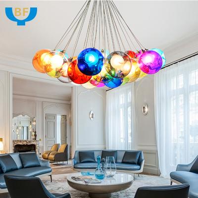 China Christmas Modern Wedding Hotel Bulb Glass Ceiling Decorative Colorful Led Pendant Lights for sale