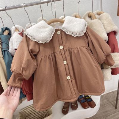 China YK2433A Girls Winter Cozy Children's Jacket Padded Lapel Plus Velvet Cotton Coat Fashion Kids Winter Clothes for sale