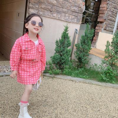 China YK2092A Comfortable Girl's Houndstooth Casual Suit Girls' Autumn Clothes Children's Two-Piece Set Fashion Jacket+Skirt for sale