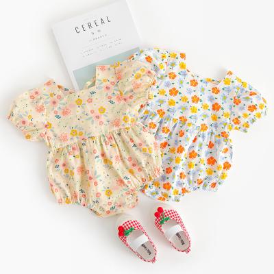 China YK1911A 0-2 year old baby's floral romper comfortable retro summer new style baby pure cotton backless thin jumpsuit for sale