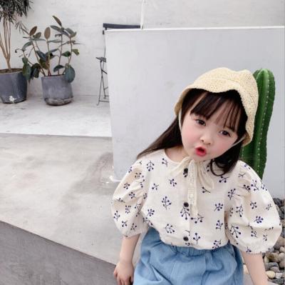 China YK0259A Soft breath sleeve cotton canvas shirts short sleeve shirt girl summer breathable canvas children's clothing for sale