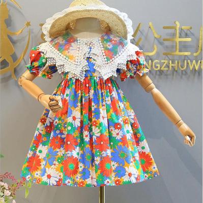 China YK0515A Summer New Children's Clothing Girls' Floral Dress Breathable Lace Lapel Princess Dresses for sale