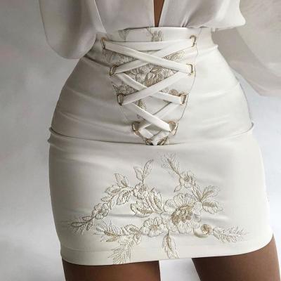 China YK1488A New Fashion High Waist Bag Waist Skirt Slim Embroidered Wrap Skirt Breathable Lace Up Hip Skirt for sale