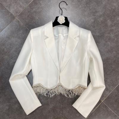 China YK0610A style rhinestone fringe rhinestone blazer lady chiffon spring jacket suit comfortable long sleeve jackets for sale