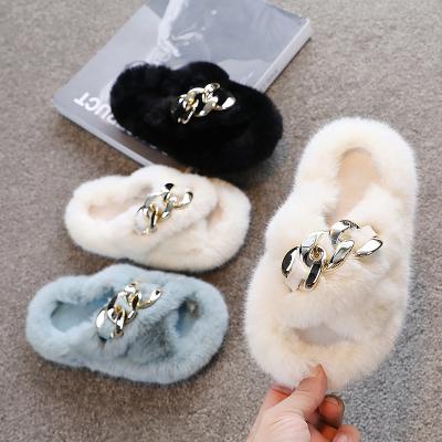 China LM02430A Comfortable Children's Winter Fur Slippers Girls Indoor Home Warm Slippers Non-slip Cotton Fluffy Slippers for sale