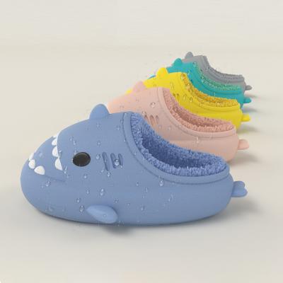 China YK2397A Winter Cartoon Shark Cotton Comfortable Three-Dimensional Children's Eva Slippers Indoor Waterproof Children's Slippers for sale