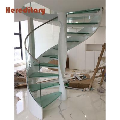 China Best Price Hotel Spiral Glass Stairs With Bent Glass Steps / Glass Spiral Staircase for sale