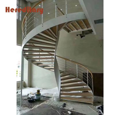 China Modern Prefab Houses Steel-Wood Staircase Curved Shape Steel Bar Spiral Staircase Design for sale