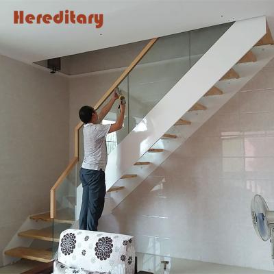 China Contemporary White Steel Tempered Glass Staircase Designs Wood Stairs Indoors for sale