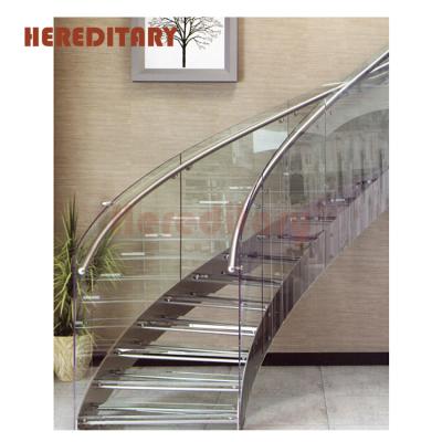 China Hotel Indoors Models Round Glass Stairs Price / Stainless Steel Curved Staircase for sale