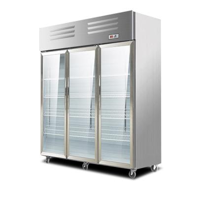 China Jinbest Luxury Single-temperature Large Glass Door 3 Display Refrigerator Upright Refrigerator Showcase for sale