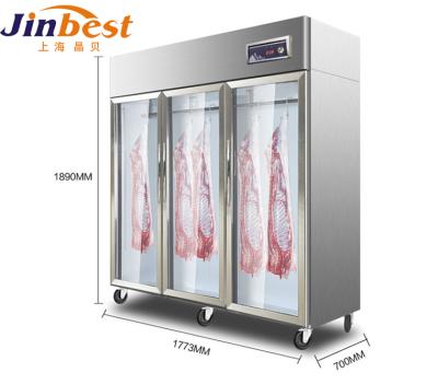 China Single-Temperature Supermarket Kitchen Equipment 3 Door Transparent Glass Meat Hanging Display Cooler Freezer for sale