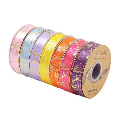 China Sustainable Factory Custom 2.5cm Polyester Ribbon With Gold Decoration Hot Gift Box Packing Ribbon for sale