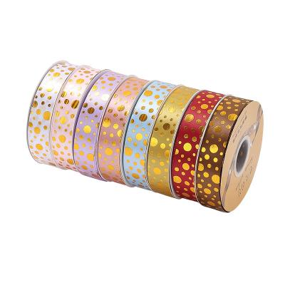 China Viable Manufacturer Polyester Custom Tan Ribbon with Printed Polka Dot Ribbon Gift Box Flower Wrapping Ornament Ribbon for sale