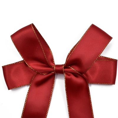 China Sustainable Manufacturer Customized Multi Style Gold Ribbon Bow Handmade Satin Decoration Elastic Bow for sale