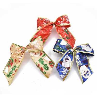 China Recyled Factory Custom Christmas Theme Gift Wrapping Ribbon Bow Multicolor Polyester Ribbon for sale