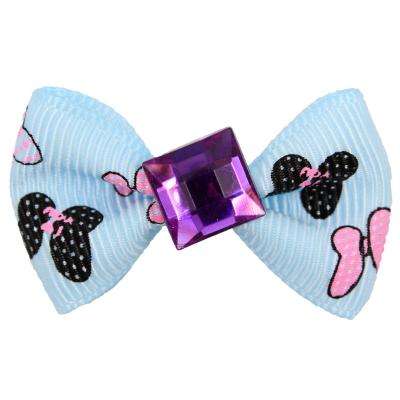 China HANFAN factory viable custom ribbed band printed stick drill bow tie ribbon hair bows for babies for sale