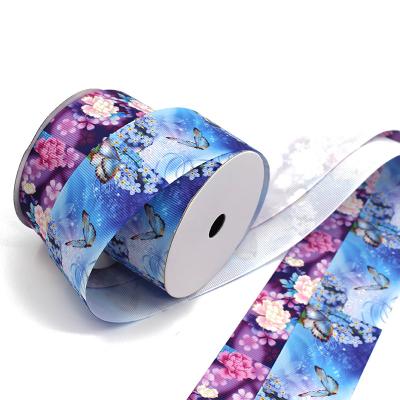 China Factory Sustainable Custom Printed Polyester Ribbon Apparel Accessories Gift Boxes Silk Themed Christmas Ribbon for sale