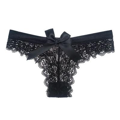 China Low Waist Butterfly Thong Lace Underwear Ladies Transparent Lingerie Women Breathable Sexy Panties for sale