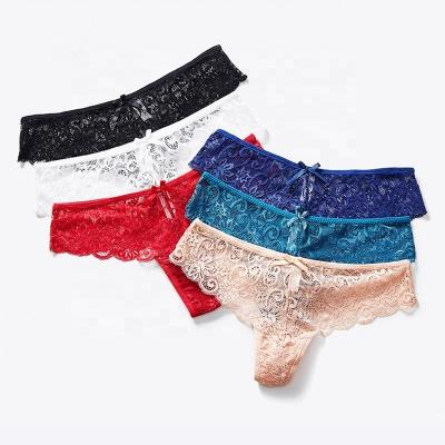 China Cheap Wholesale Antibacterial Female Sexy Ladies Low Rise Lace Underwear Panties Cotton Transparent Crotch For Women for sale