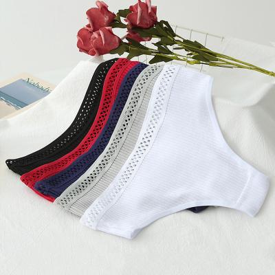 China Sports Cotton G-String Antibacterial Underwear For Young Ladies T-back Cavity Female Sexy Thongs Women's Stripe Solid Panties for sale