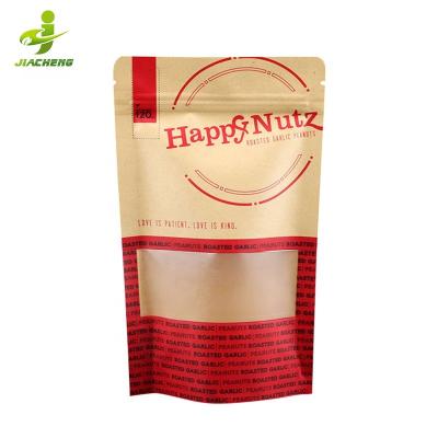 China JIACHENG heat seal disposable stand up doypack kraft paper front bag compostable ziplock front custom logo ziplock pouches disposable with clear window for sale