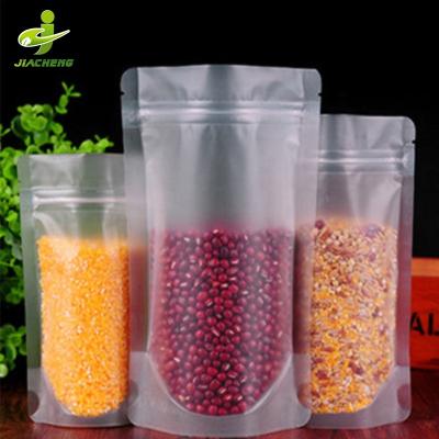 China JIACHENG small disposable matte plastic food ziplock doypack mylar packaging zipper transparent stand up pouch for snacks with round corner for sale