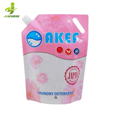 China JIACHENG Moisture Proof Custom Logo Printed Plastic Reusable Holder Up Liquid Soap Wash Doypack Hand Laundry Packaging Bag Detergent Spout Pouch for sale