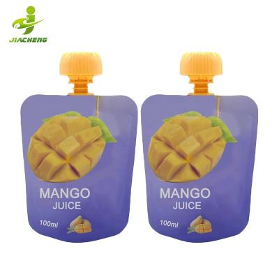 China JIACHENG Moisture Proof Manufacturers 100ml 150ml 180ml 200ml 300ml Reusable Plastic Stand Up Mango Fruit Juice Aluminum Flavored Pouches for sale