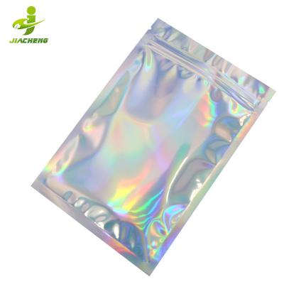 China Front Packaging Hologram Holographic Rainbow Clear Color Mylar Resealable Ziplock Zipper Bags for sale