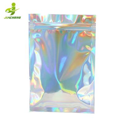 China Custom Zipock Logo Aluminum Foil Mylar Plastic Pouch Food Moisture Proof Holographic Packaging Bags Resealable Smell Proof for sale