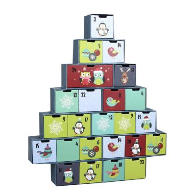 China Recycled Luxury Custom Special Christmas Advent Calendar Box With Materials Shape 24 Small Boxes for sale