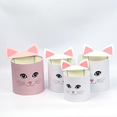 China New Design Cat Ears Coated Paper Wedding Round Cylinder Flower Tube Box Cute Unique Recyclable Candy Gift Boxes for sale