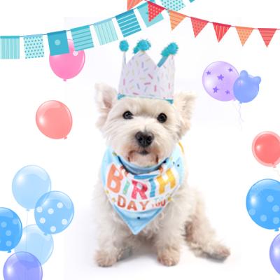 China Viable Luxury Custom Fashion Dog Cute Dog Logo 3 Pieces Bandana Hat Birthday Party Accessory Set Decoration Toy for sale