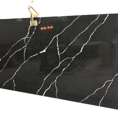 China Morden Calacatta Black Quartz Engineered Stone Exterior Solid Black Quartz Slabs Wholesale for sale