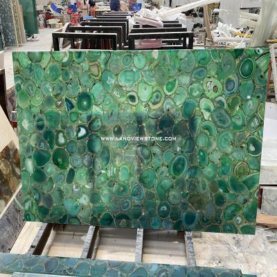 China Modern Luxury Green Semi-precious Slab Agate Stone Agate Stone Wall Tiles Office and Countertop Decoration for sale