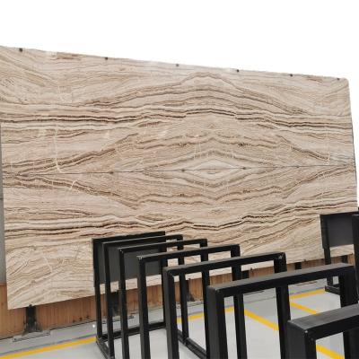 China Traditional Book Matched Brown Filled Honed Jade Travertino Tra-Onyx Travertine Slabs For Wall Panels for sale