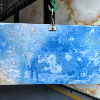 China Luxury Top Quality Polished Blue Onyx Slabs For Interior Decoration For Bar Top for sale