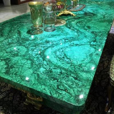 China Modern Natural Semi Precious Stone Malachite Modern Gren Gemstone Agate Table Top of Green for sale