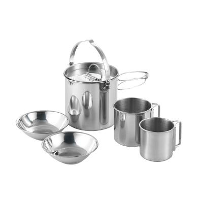 China New Design Cookware Sustainable Hot Selling Kitchen Cooking Pot Set Kettle Stainless Steel Cookware Set Convenient Camping Rise for sale