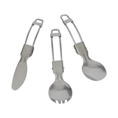 China Viable Factory Directly Sell Stainless Steel Tableware Spoon Knife Salad Spoon Fork Set Foldable Kitchen Tableware For Camping for sale